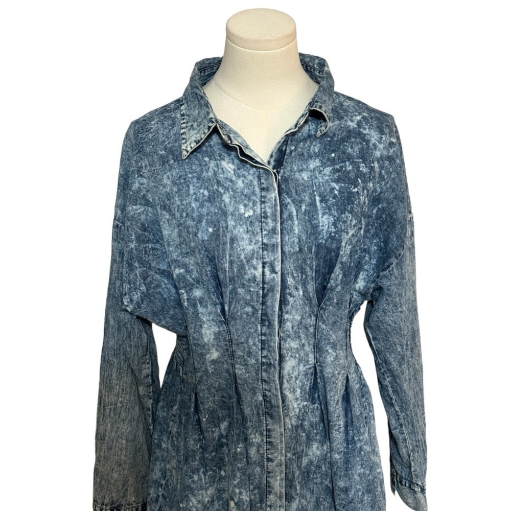 THRILL JEANS Acid Wash Denim Mini Dress Long Sleeve L Vintage Y2K 90’s Festival - Picture 3 of 7